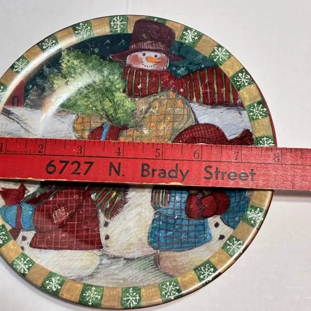 Susan Winget Plates Snowman Multicolor Set of 5 8in Christmas Folk Art Whimsical